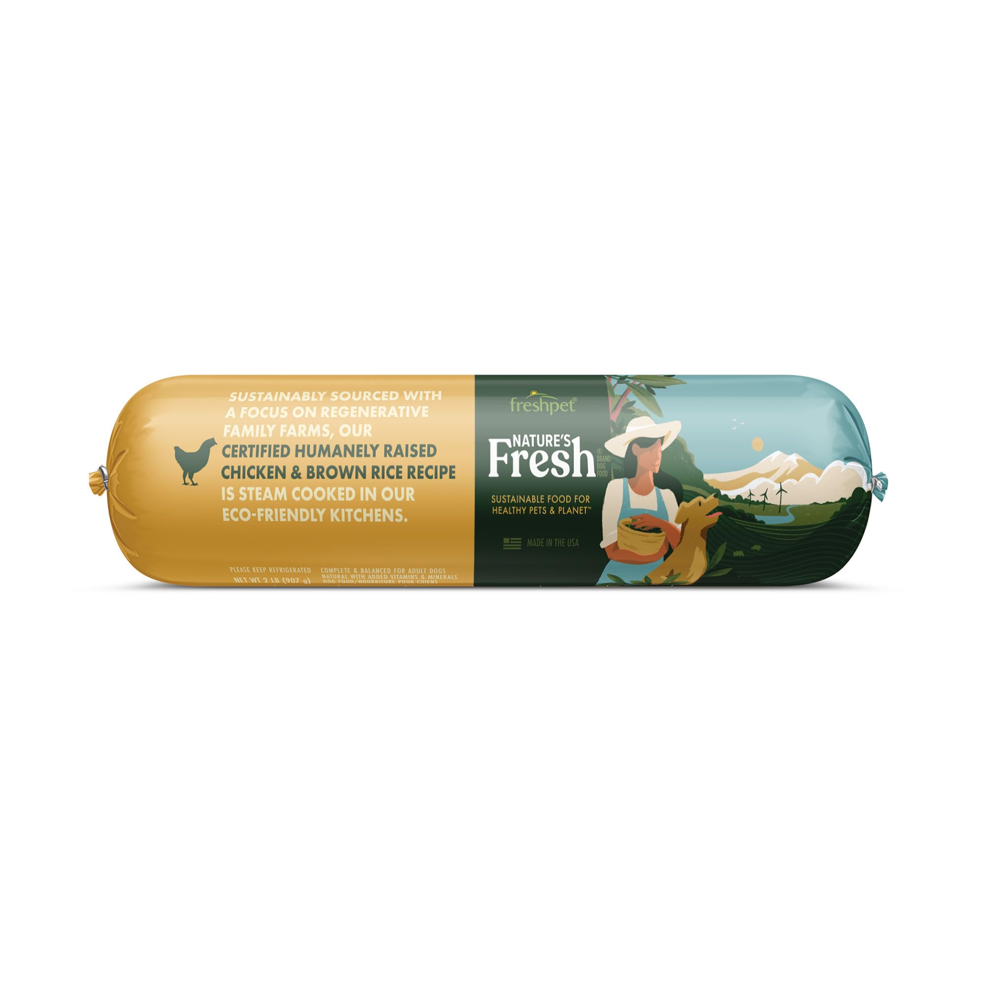FreshPet Nature's Fresh Dog Food - Chicken & Brown Rice Recipe Slice & Serve Roll (2 lb) | Natural & Healthy Wet Dog Food for Adult Dogs | Perfect for Mealtime, Training Treats & Travel Feeding