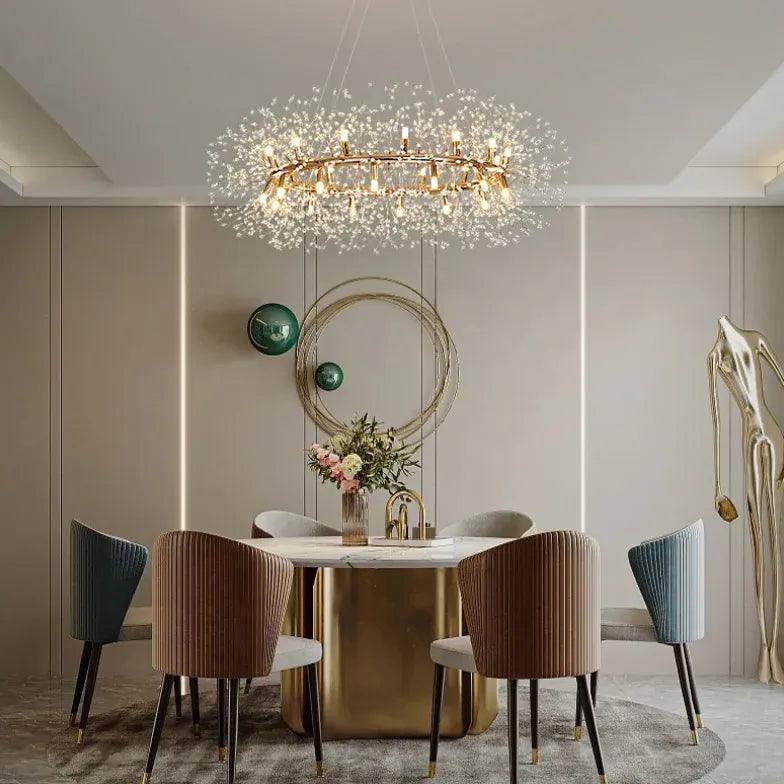 Star Branches Crystal Gold Chandelier - Elegant Ceiling Light Fixture for Dining Room, Living Room & Bedroom Decor | Modern Luxury Lighting for Home & Wedding Venues