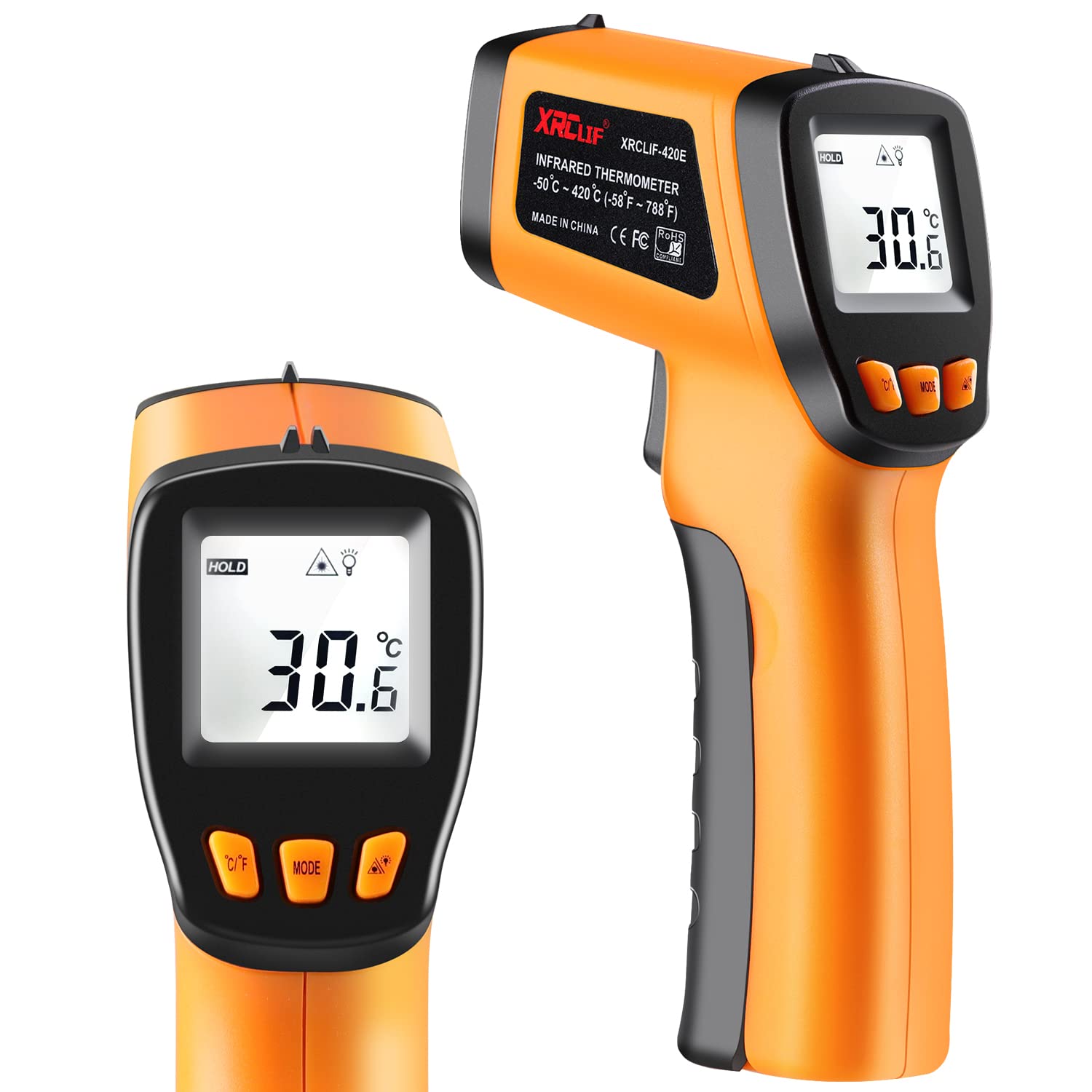 Non-Contact Infrared Thermometer Gun -58°F to 788°F (-50°C to 420°C) with Laser Pointer & Adjustable Emissivity - Digital Temperature Gun for Cooking, BBQ, Pizza Oven, Grill, Engine, HVAC - Perfect for Home, Kitchen, Automotive and Industrial Use