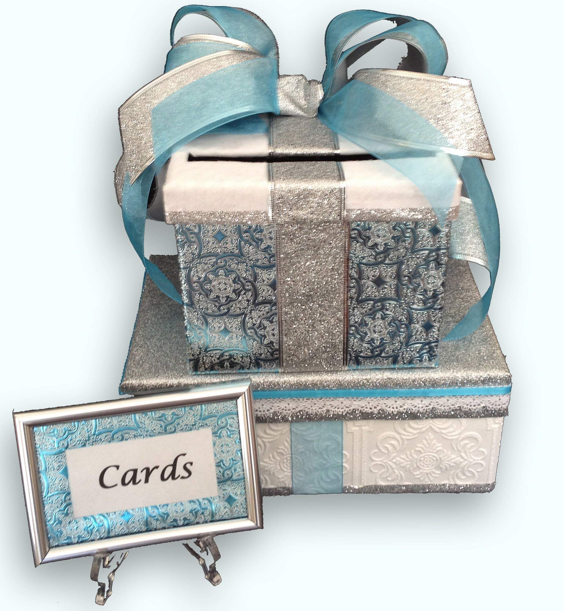 Personalized Two-Tier Winter Wedding Sweet 16 Quinceanera Card Box - Holds 80 Cards - Perfect for Wedding Receptions, Birthday Parties & Special Events