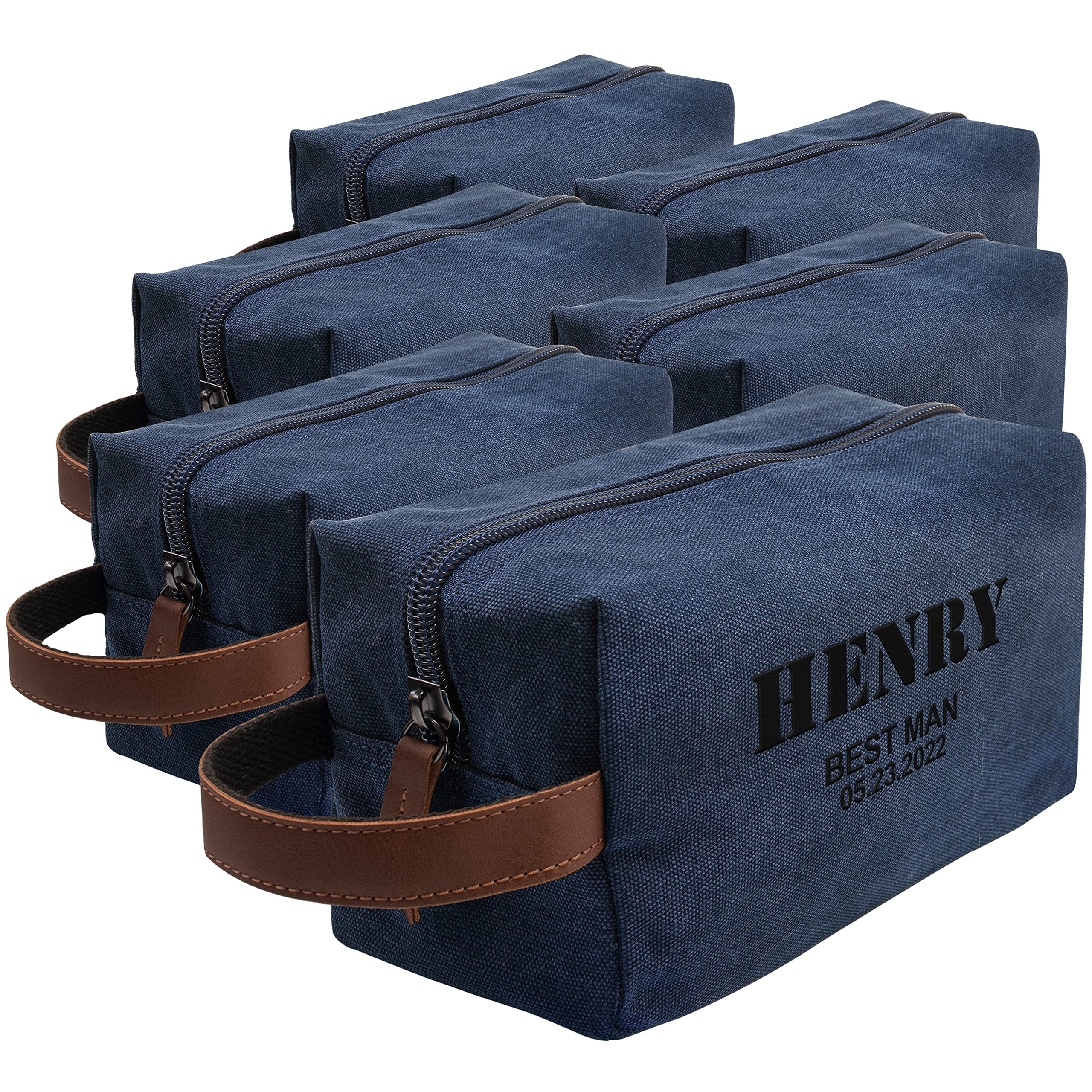 Personalized Embroidered Groomsmen Toiletry Bags Set of 6 - Custom Wedding Gifts for Groomsmen with 8 Thread Color Options - Navy Blue Groomsman Proposal Gift - Perfect for Bachelor Parties & Destination Weddings