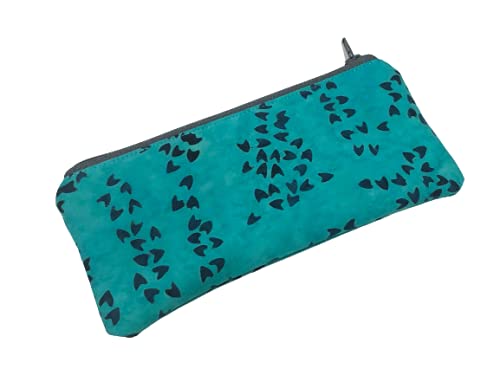 Handmade Batik Fabric Glasses Case & Cosmetic Pouch - Teal Blue Eyewear Protector & Travel Organizer | Perfect for Sunglasses, Reading Glasses & Makeup Essentials