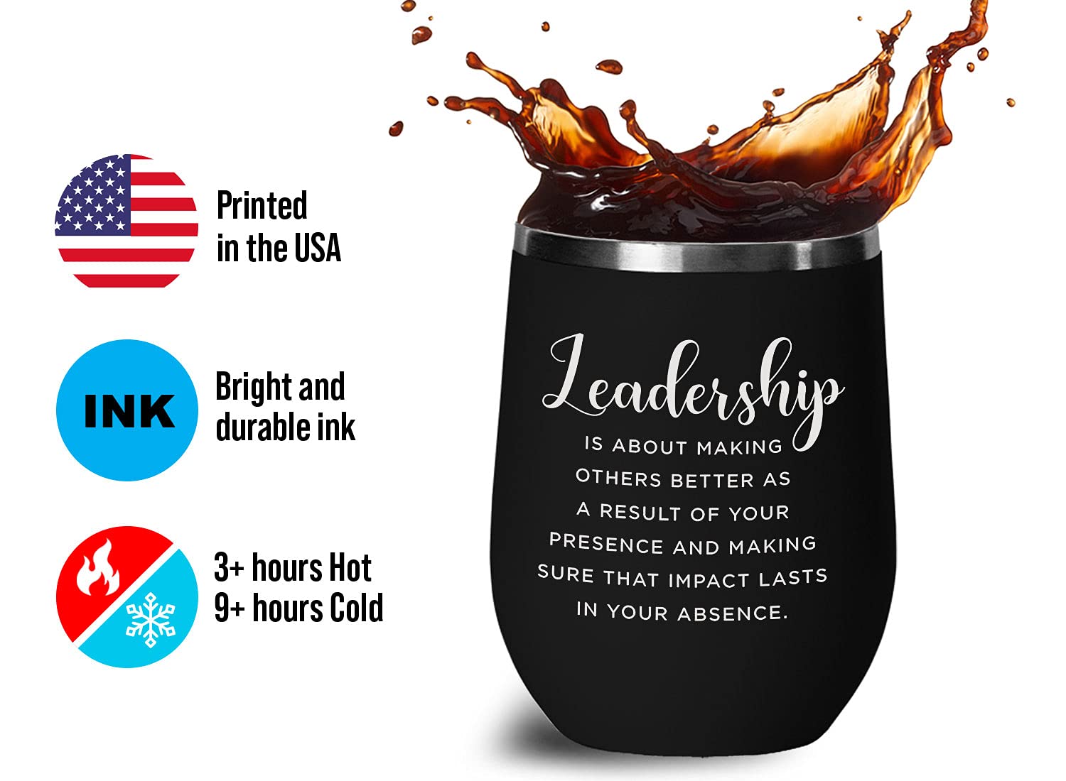 12 Oz Inspirational Black Wine Tumbler with Leadership Quote - Perfect for Office Gifts, Motivational Drinkware & Corporate Events
