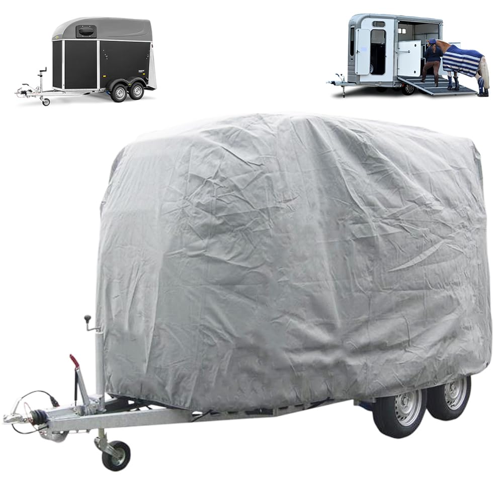 Heavy Duty Horse Trailer Cover - 420D Oxford Waterproof UV Resistant Dustproof Universal Pull Trailer Cover with Storage Bag (18'L x 8'W x 10'H) - Perfect for Outdoor Horse Trailer Protection & Long-Term Storage