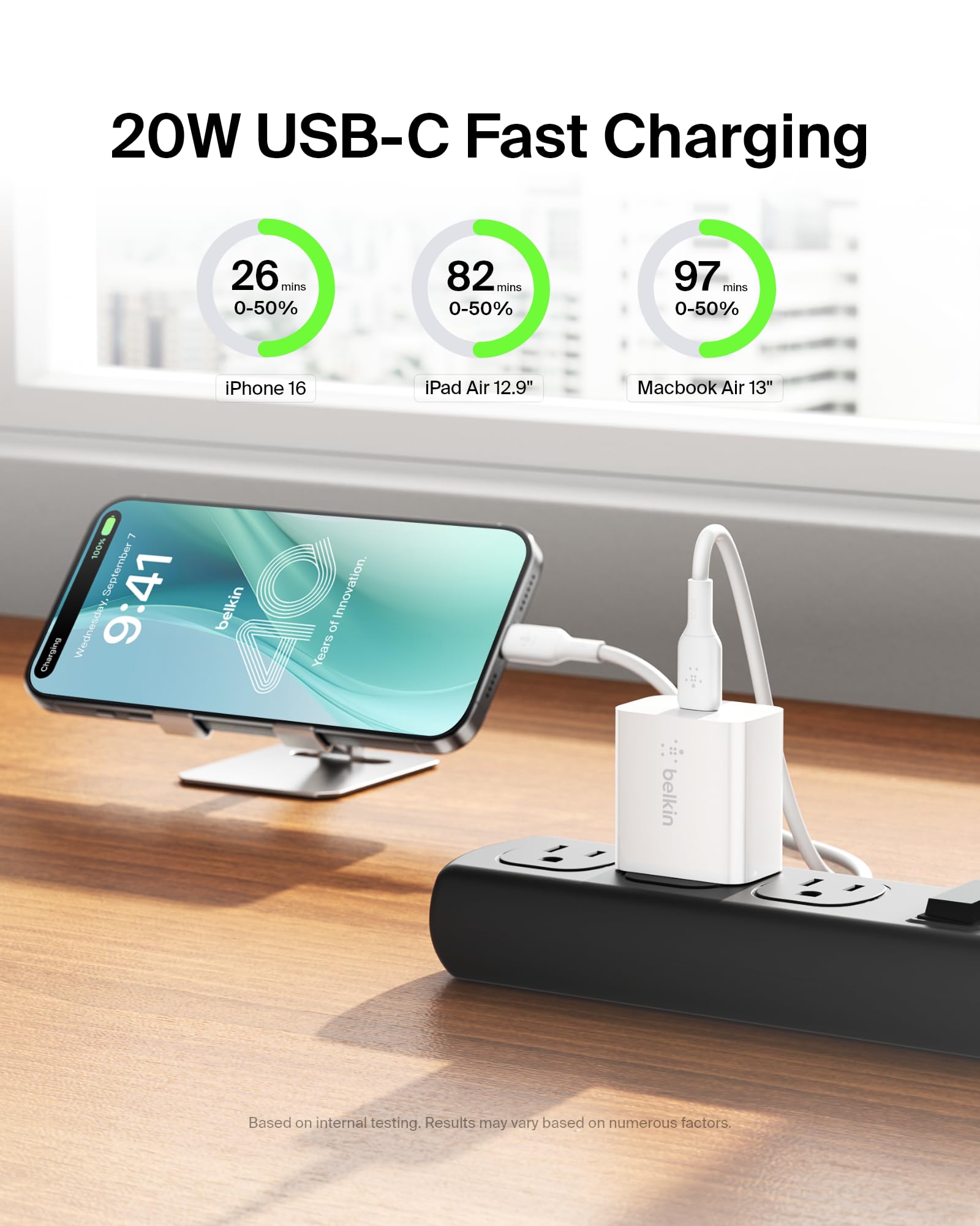Belkin 20W USB-C Fast Wall Charger - Compatible with iPhone 16/15/14/13 Series, Samsung Galaxy S25/S24, Google Pixel 9, iPad & AirPods - Compact White Charging Block for Home, Office & Travel