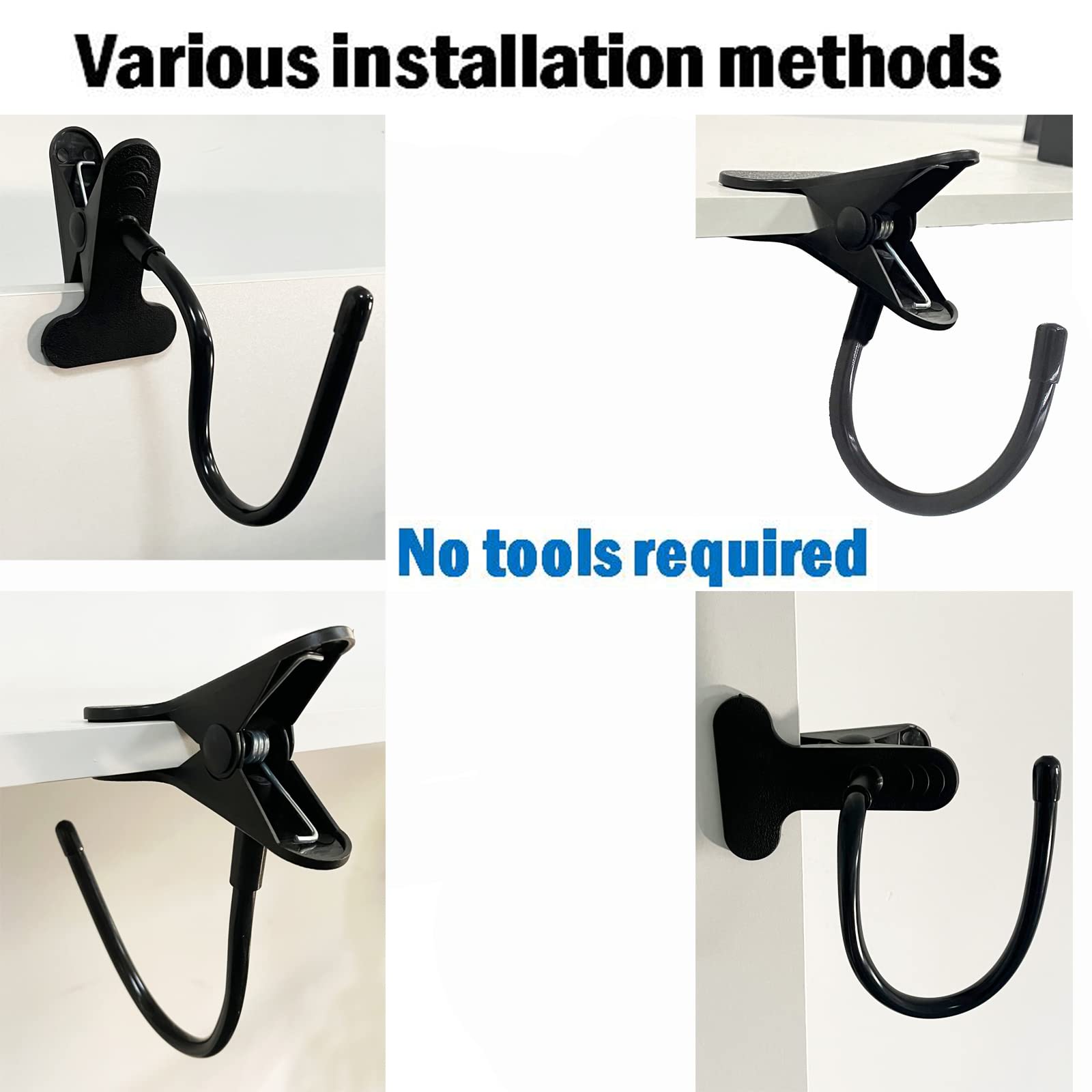 AUXPhome Adjustable Headphone Hook Holder - Desk Mount Hanger for Headphones & Headsets - Clamp-On Style Fits Thick Desks (50MM) - Vertical & Horizontal Mounting - Perfect for Office, Gaming & Home Workspace Organization