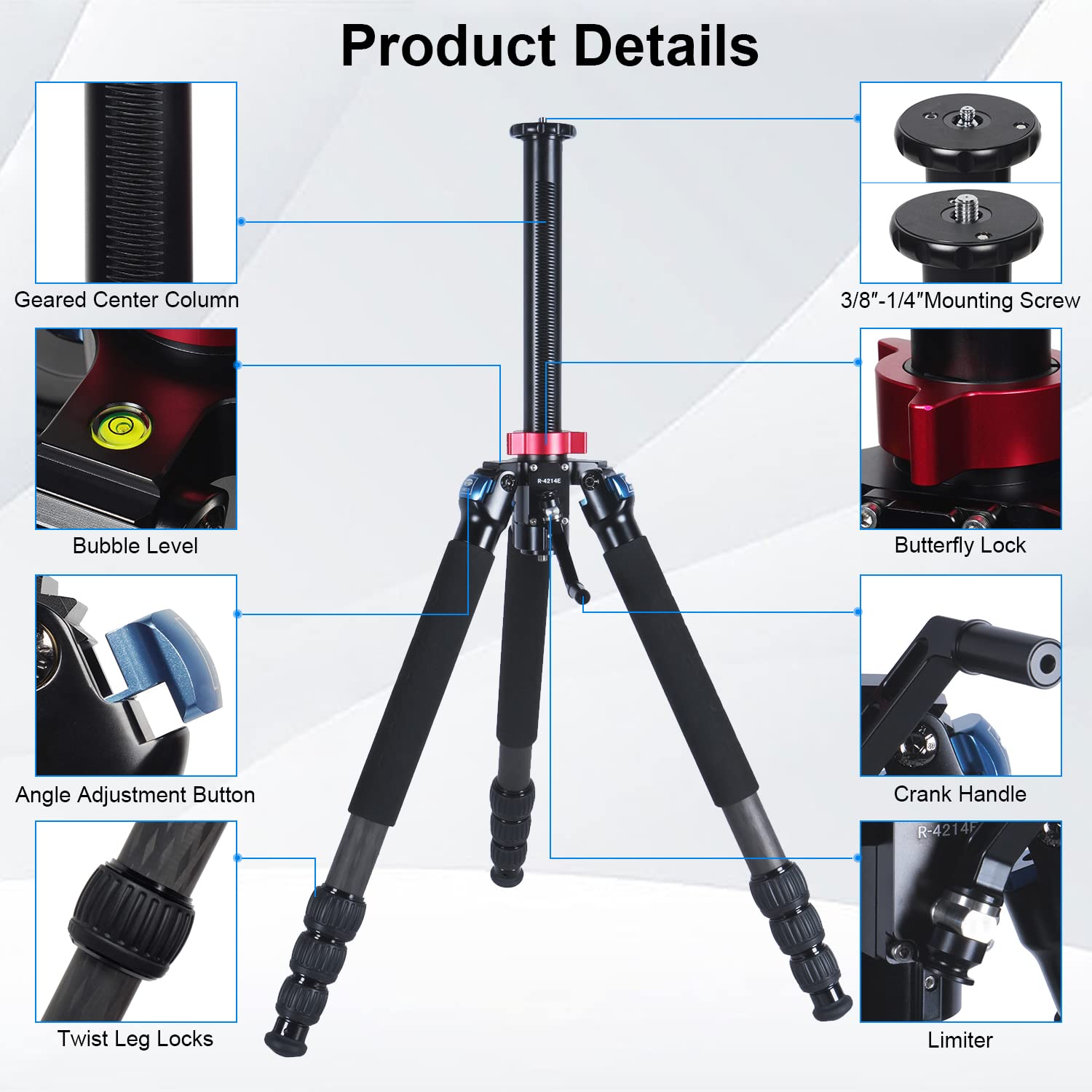 SIRUI R-4214E Heavy-Duty Carbon Fiber Tripod with Geared Center Column - 70