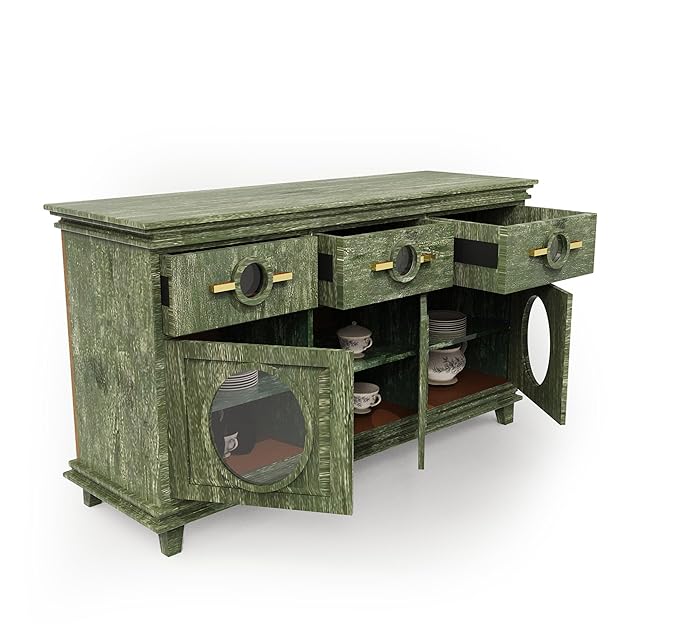 **Corsica Ultra Wide Crockery Unit - Handcrafted Solid Mango Wood Sideboard with Clear Glass Doors, Storage Cabinet & Chest - Perfect for Dining Room, Kitchen, or Living Room Organization**
