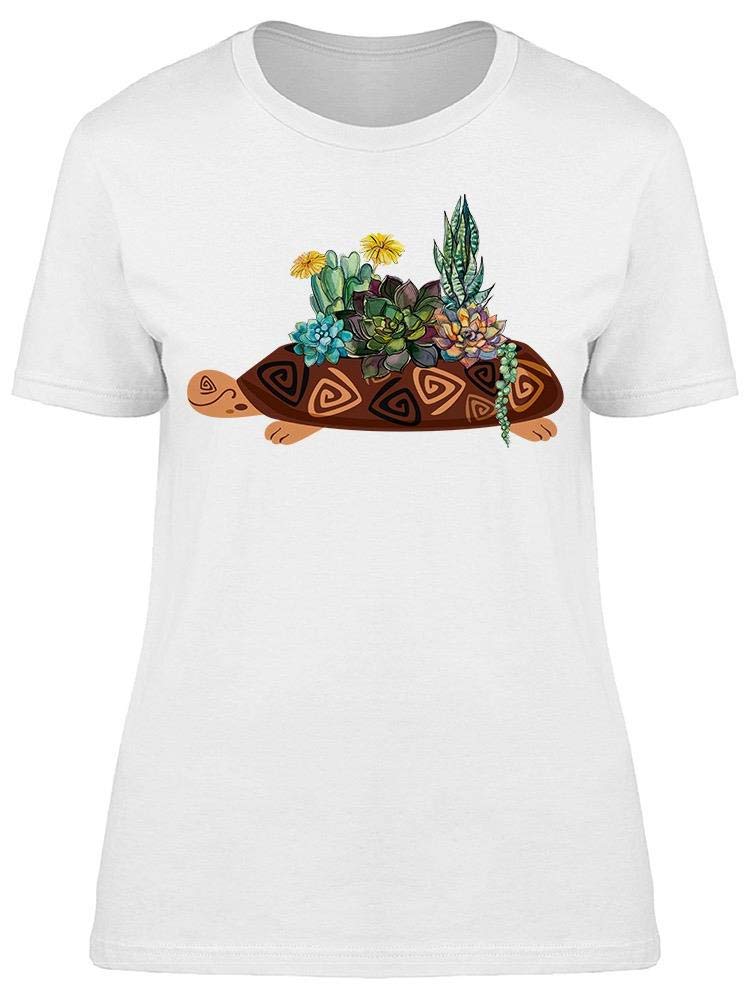 Women's Turtle Print T-Shirt with Flower Pot Design - Casual Summer Tee for Outdoors, Beach & Daily Wear
