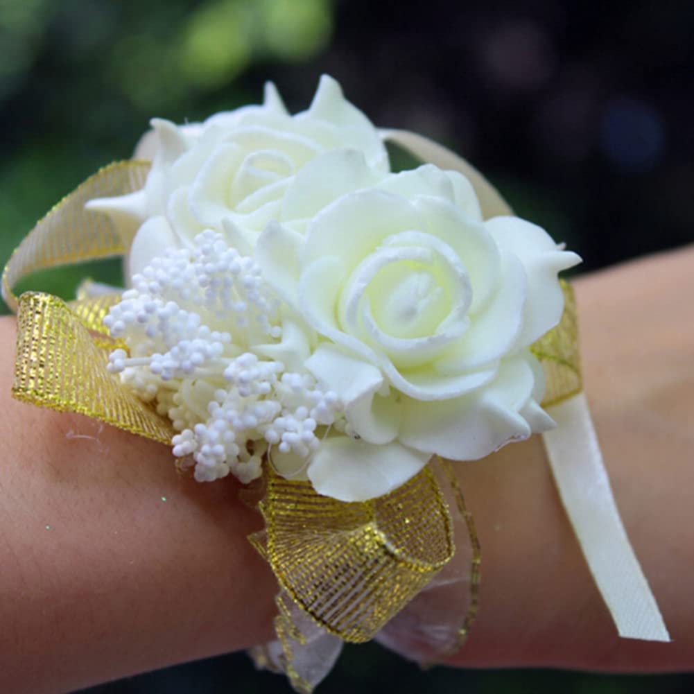 White Foam Rose Wrist Corsage - Elegant Bridal & Bridesmaid Wedding Bracelet for Ceremonies, Proms & Special Events | Perfect for Weddings, Parties & Formal Occasions