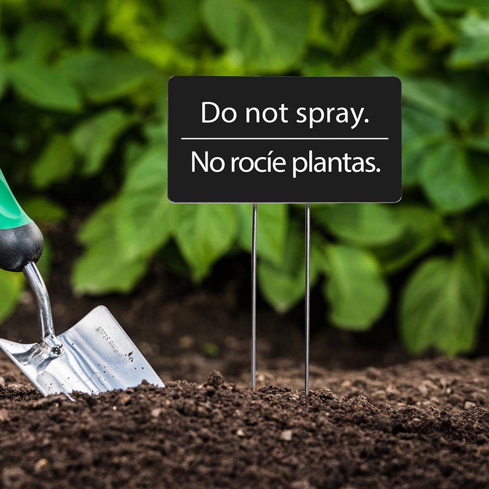 Bilingual Do Not Spray Acrylic Yard Signs - Set of 2 Durable Garden Markers for Plants (Black) | Perfect for Outdoor Gardens, Lawns & Landscaping