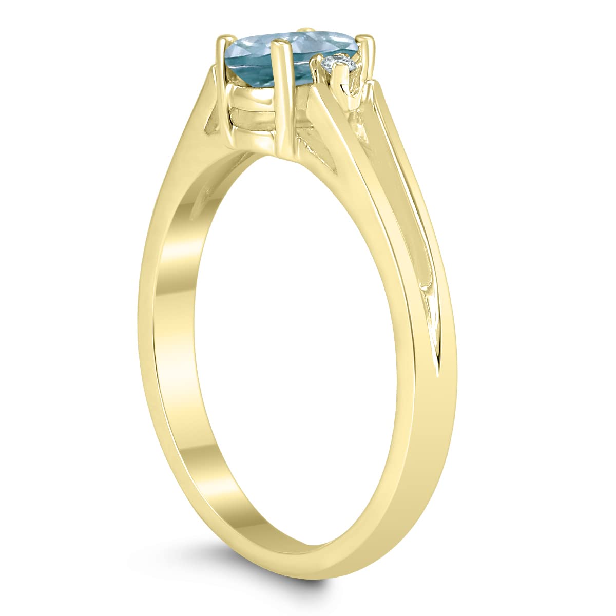 6X4MM Aquamarine and Diamond 3-Stone Ring in 10K Yellow Gold - Elegant Jewelry for Engagement, Anniversary & Special Occasions