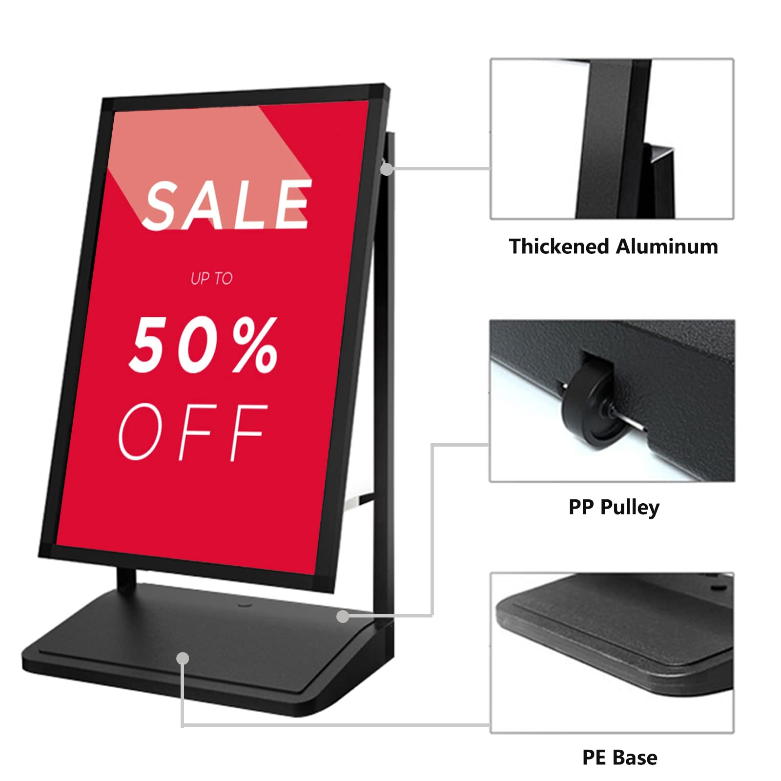 Heavy-Duty 23.5x35.5 Inch Sidewalk Poster Frame Stand with Wheels - Outdoor/Indoor Sign Display for Advertising, Events & Store Promotions