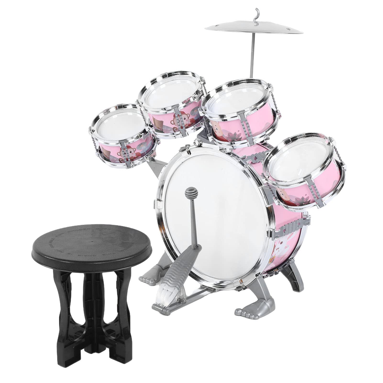 Kids Drum Set Toy - Plastic Simulation Jazz Drum Kit with Stool | Toddler Musical Instrument for Early Learning & Talent Development | Perfect Birthday Gift for Boys & Girls (Pink) - Great for Playrooms, Preschools & Music-Themed Parties
