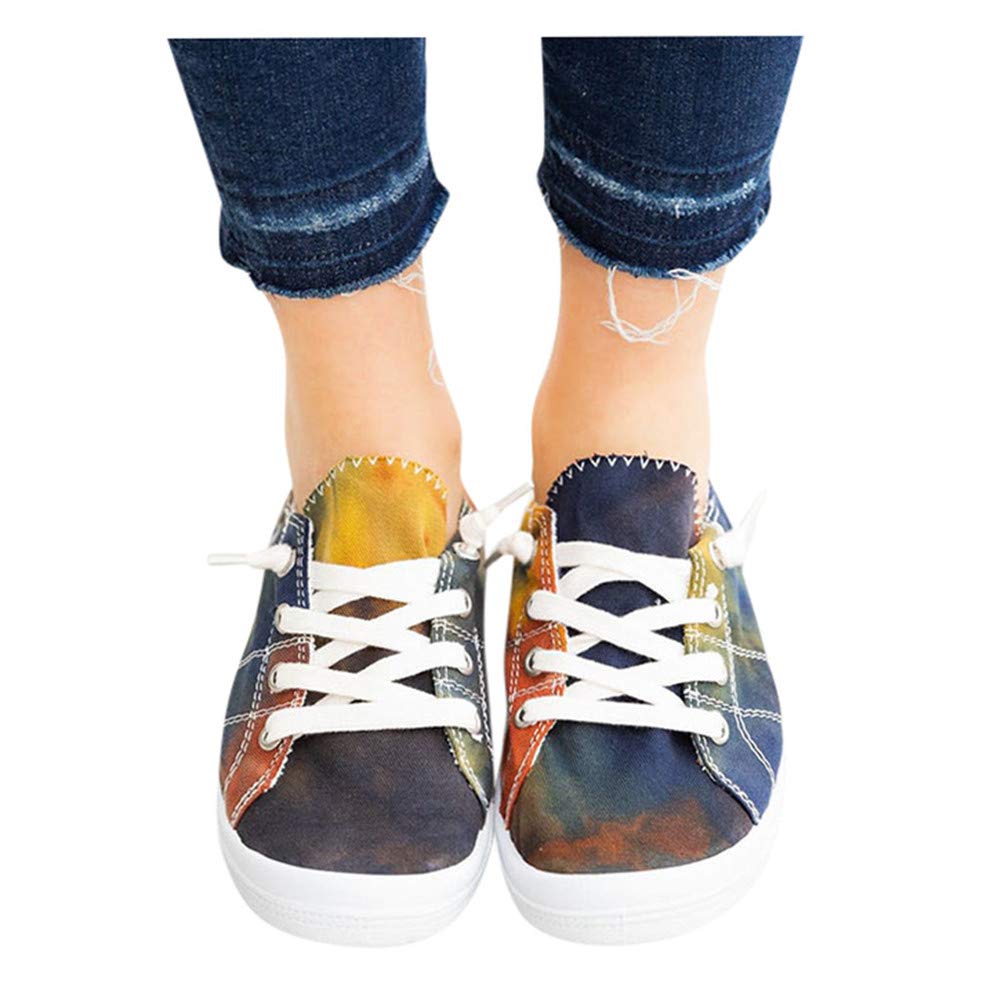 Gibobby Women's Slip On Walking Shoes - Lace Up Low Top Tie Dye Flats Sneakers with Platform for Casual Wear | Perfect for Walking, Travel & Everyday Comfort