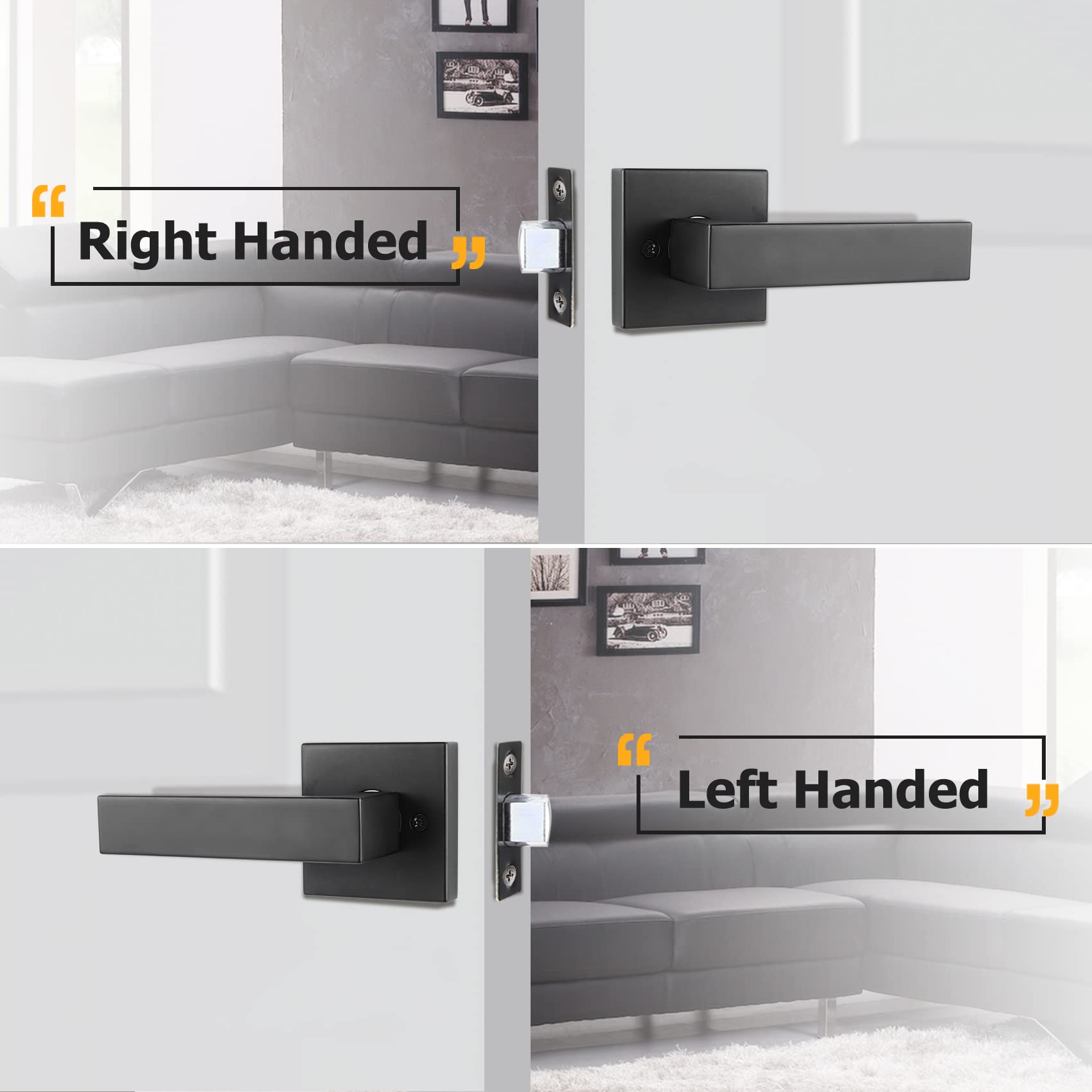 Azdele Matte Black Front Door Handle Set with Reversible Lever - Heavy Duty Exterior Door Knob for Right or Left Handed Entry Doors, Front Door Hardware in Modern Matte Black Finish - Perfect for Home, Office & Commercial Buildings
