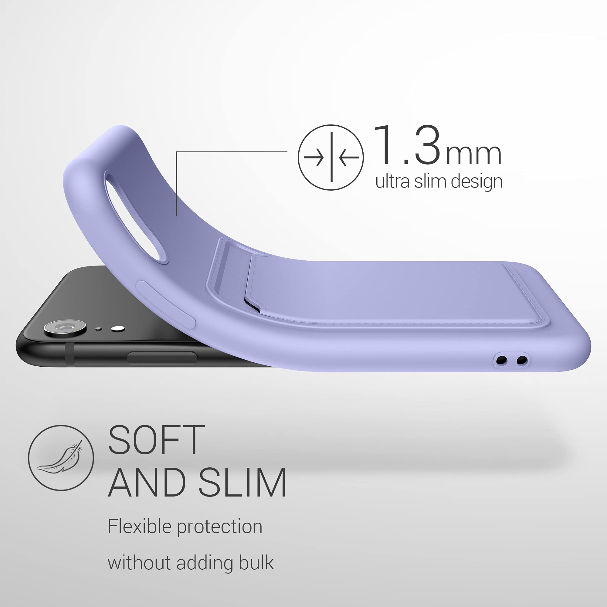 kwmobile Shockproof TPU Case Compatible with Apple iPhone XR - Slim Protective Phone Cover with Credit Card Holder (Lavender) - Perfect for Everyday Use, Travel & Hands-Free Convenience