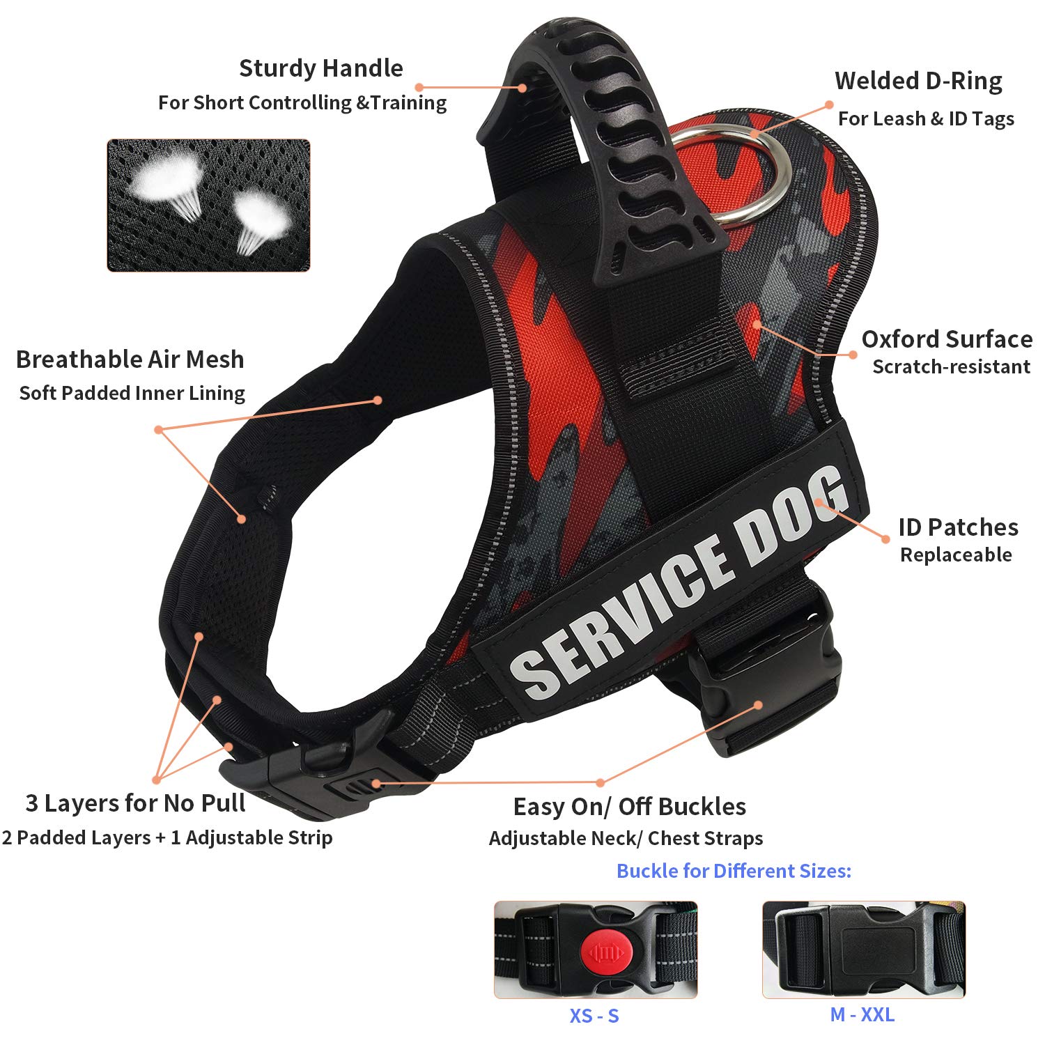 Dihapet No Pull Service Dog Vest Harness - Reflective Adjustable Soft Pet Harness for Small Medium Large Dogs - Perfect for Training, Walking & Outdoor Adventures
