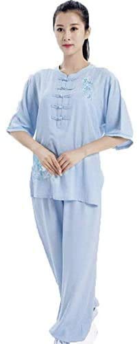 Tai Chi Uniform for Women - Embroidered Linen Cotton Kung Fu Practice Clothes with Short Sleeves | Breathable & Lightweight Martial Arts Outfit for Tai Chi, Qigong & Wushu Training | Perfect for Beginners & Masters in Parks, Studios & Home Practice