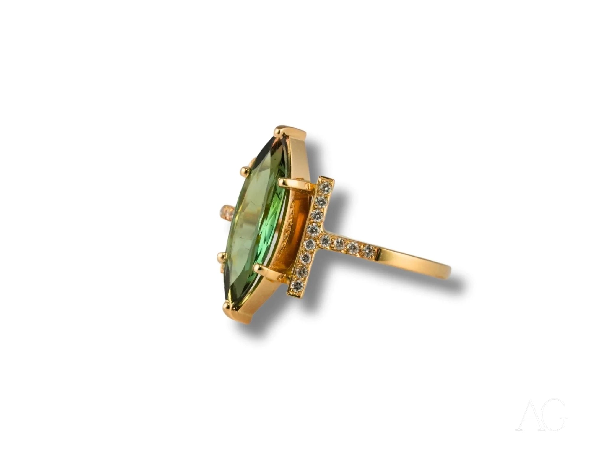 Emerald Whisper – 18K Gold Green Tourmaline & Diamond Ring for Women | Luxury Engagement, Wedding, Anniversary Jewelry Gift | Elegant Statement Piece for Special Occasions