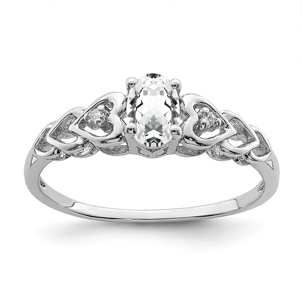 925 Sterling Silver White Topaz & Diamond Solitaire Ring for Women | Size 5 | Elegant Engagement, Wedding, Anniversary Gift | Dainty Everyday Jewelry for Special Occasions