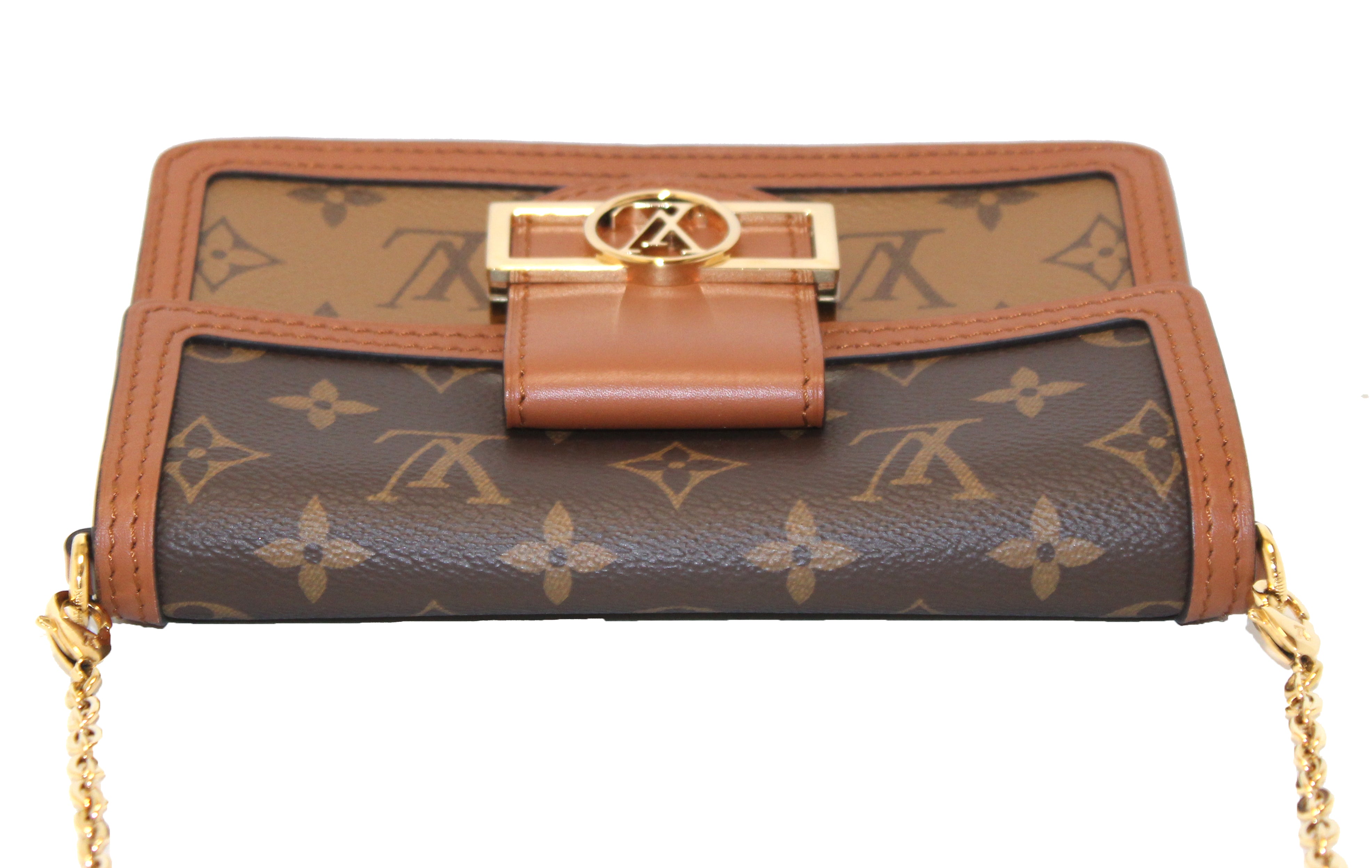 Authentic Louis Vuitton Dauphine Chain Wallet - Monogram & Reverse Canvas Crossbody Bag for Women | Luxury Designer Purse for Everyday Use, Date Night & Special Occasions