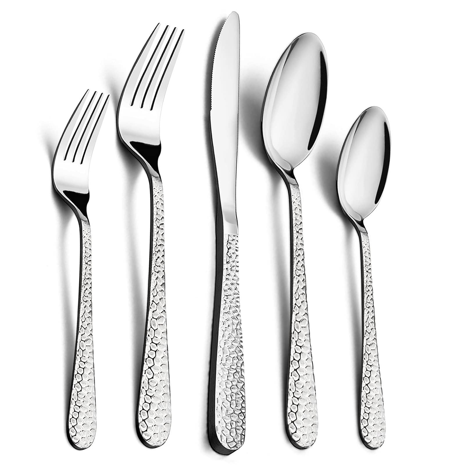 HaWare 40-Piece Stainless Steel Flatware Set for 8 - Hammered Silverware Cutlery with Classic Unique Pattern, Mirror Polished & Dishwasher Safe - Perfect for Dinner Parties, Weddings & Everyday Dining