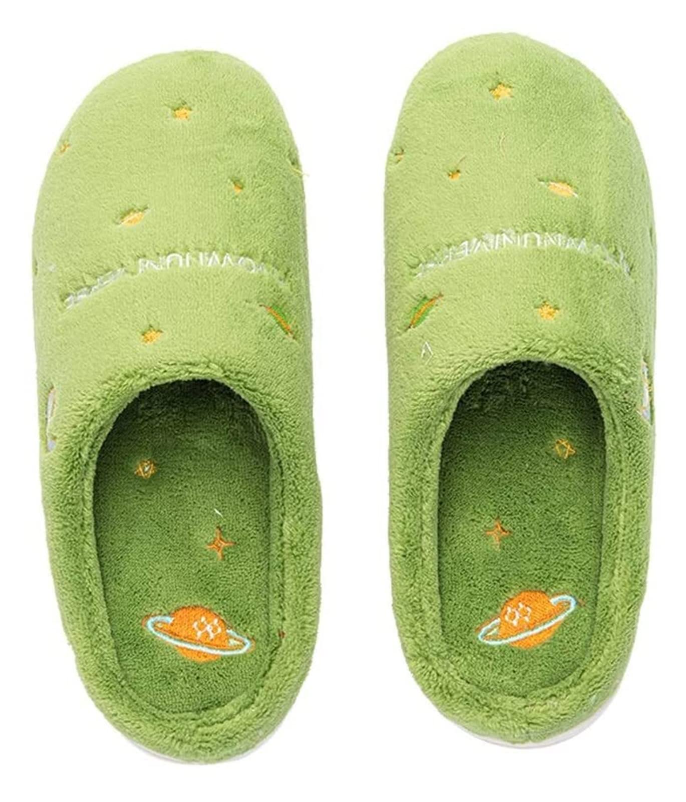 YUESFZ Women's Winter Indoor Cotton Slippers - Plush Warm Embroidery Design, Waterproof Platform House Shoes for Women (Grass Green, Small) | Cozy Home Wear, Perfect for Relaxing & Lounging