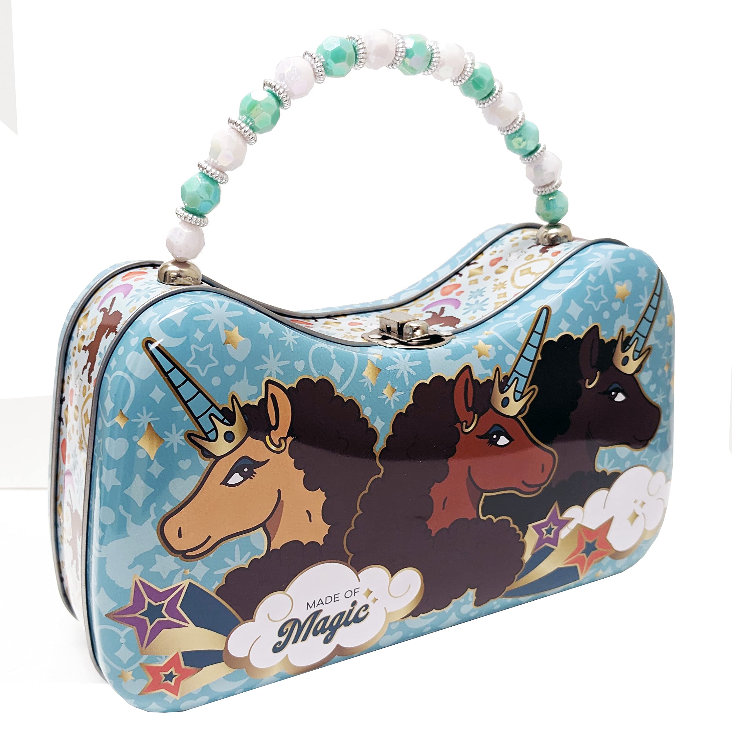 Afro Unicorn Beaded Handle Purse Tin - Stylish and Unique Handbag for Women, Perfect for Parties, Events, and Everyday Use