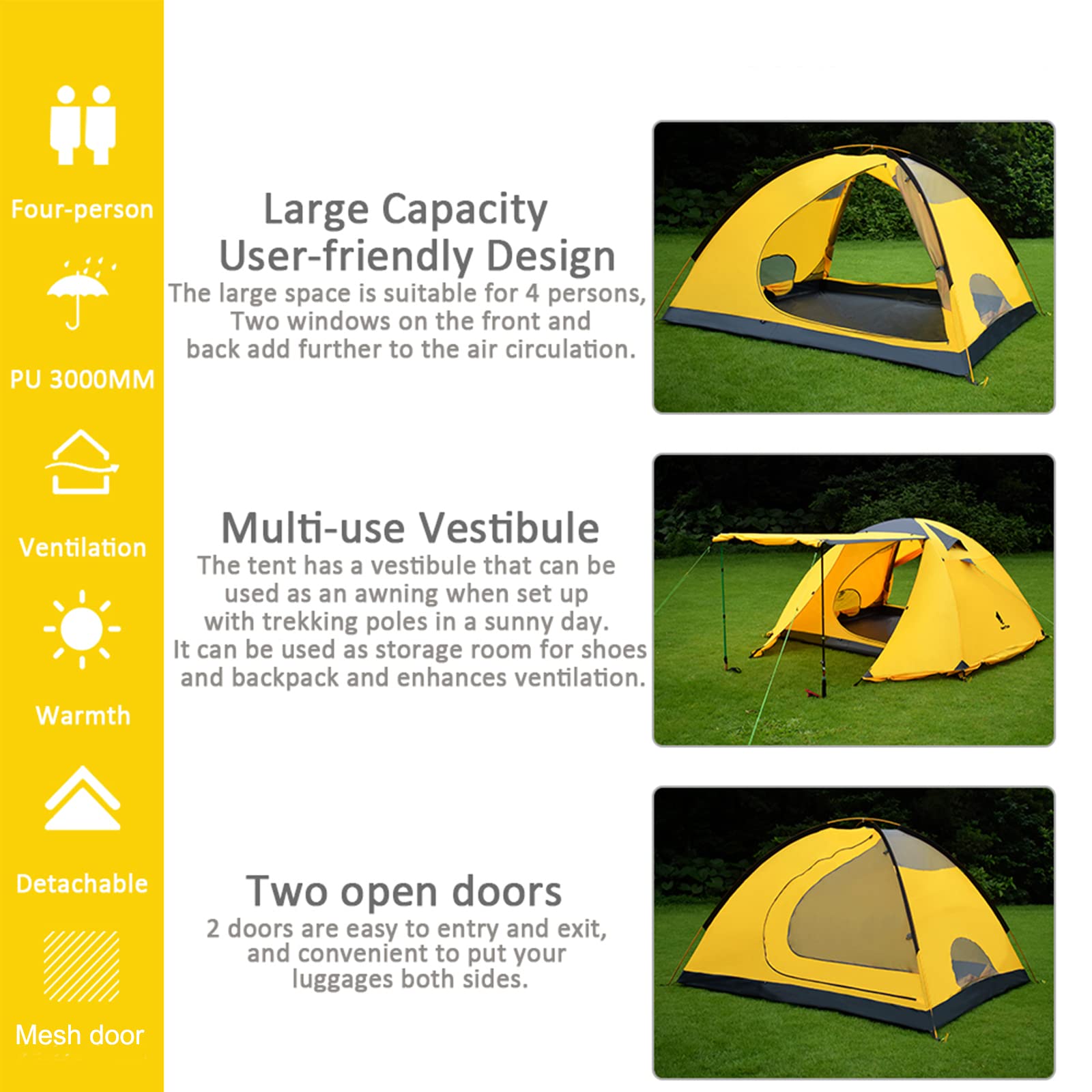 GEERTOP 4 Person 4 Season Waterproof Camping Tent - Double Layer Lightweight Family Tent for Hiking, Backpacking & Outdoor Adventures - Perfect for Camping Trips, Family Gatherings & Wilderness Exploration