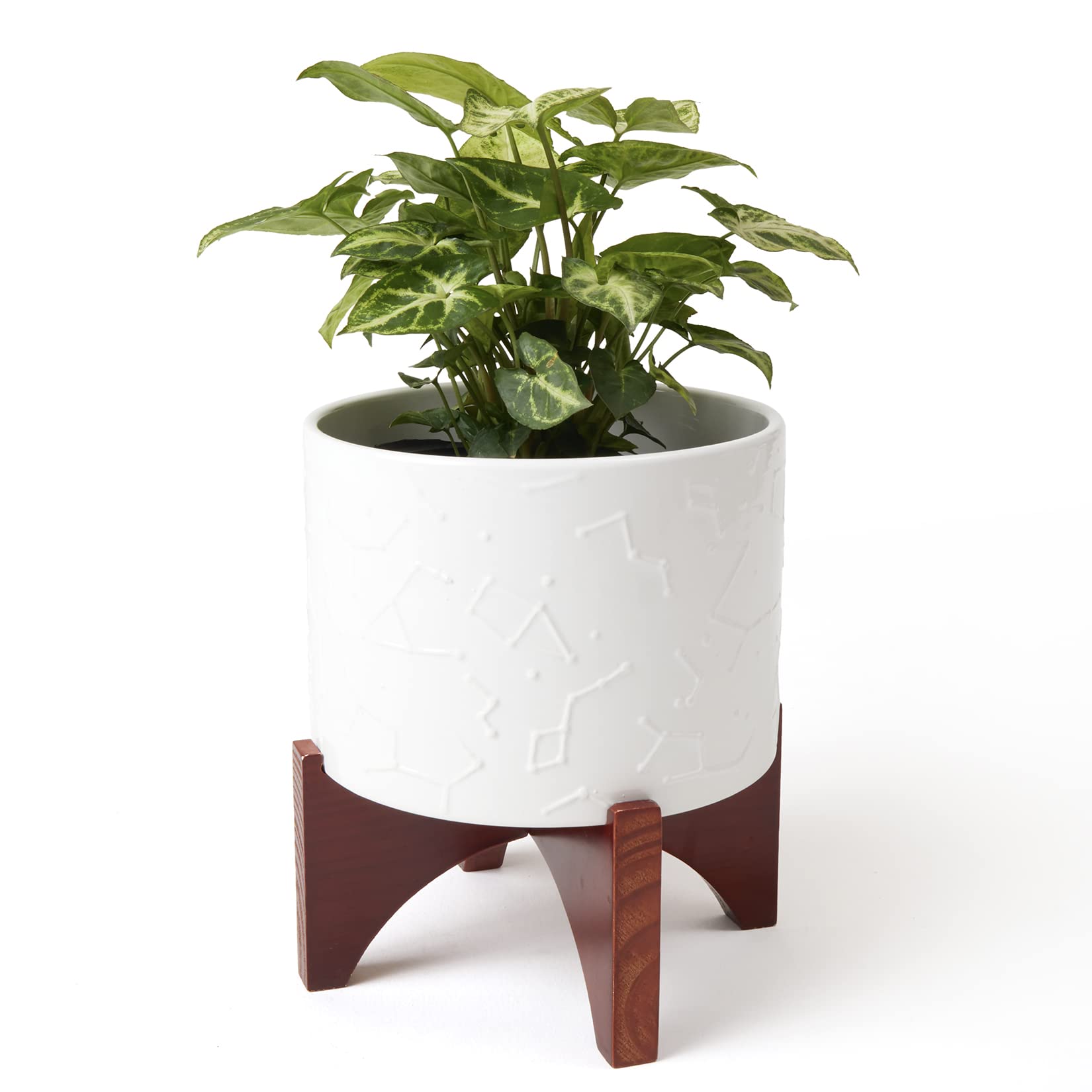 LA JOLIE MUSE 8 Inch Ceramic Flower Pots with Stand - Modern Indoor Planters for Home Decor, Office Desk, Living Room & Garden Plants (Set of 1)