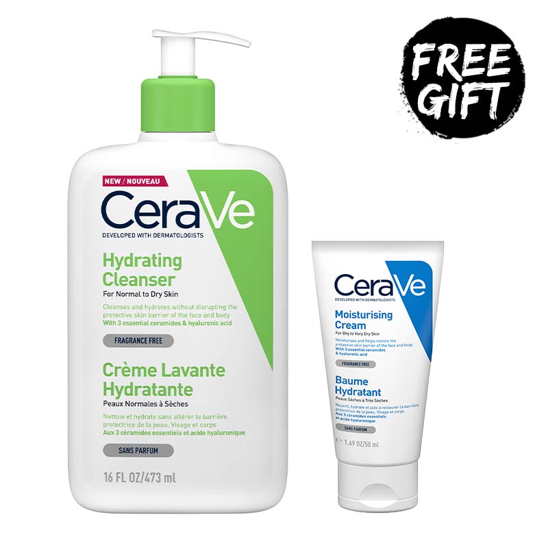 CeraVe Hydrating Facial Cleanser for Normal to Dry Skin - Gentle Foaming Face Wash with Hyaluronic Acid & Ceramides | Free 50ml Moisturizing Cream | Daily Skincare Routine for Dry & Sensitive Skin Care