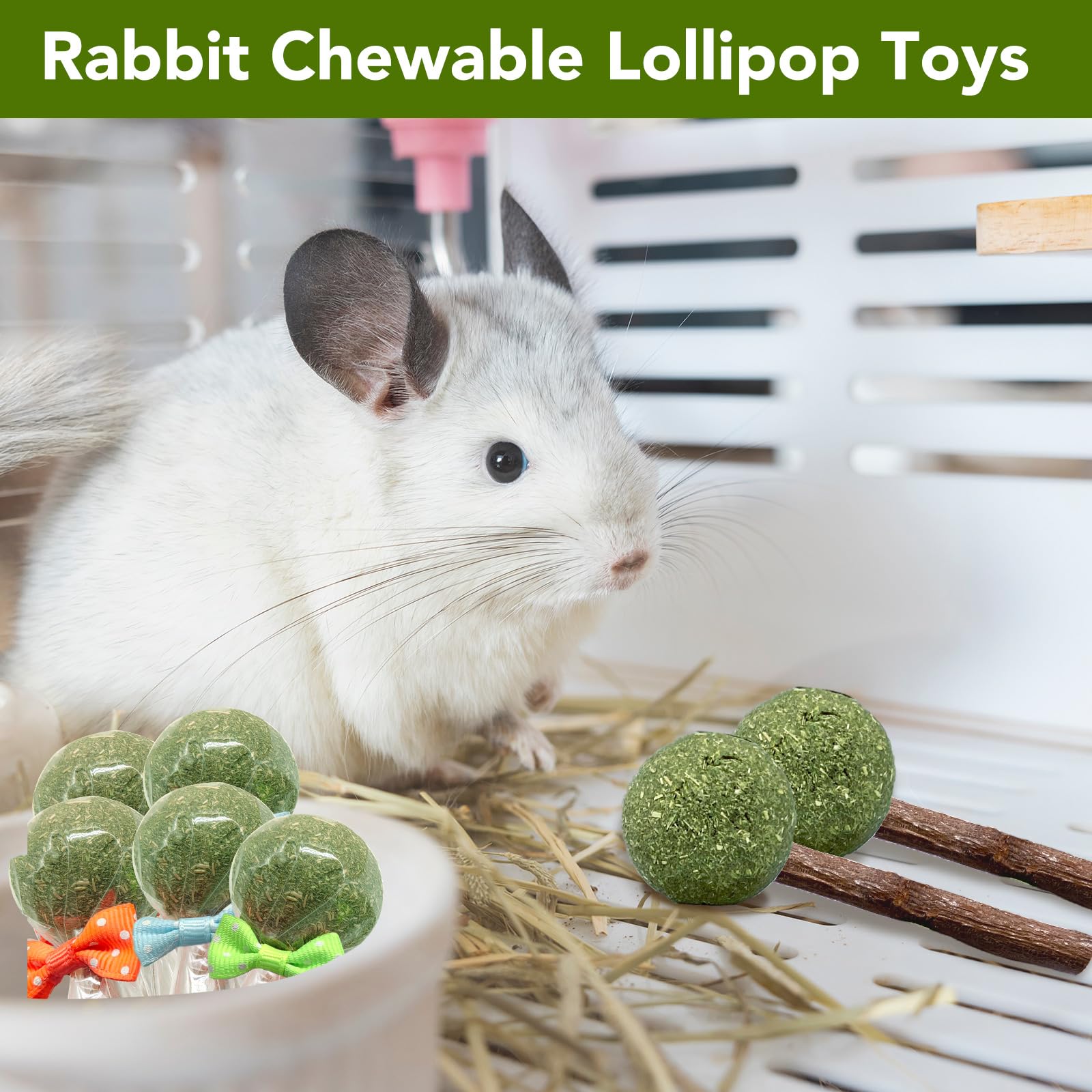 Natural Rabbit Chew Toys - 18 Pack Lollipop Style Small Animal Treats for Teeth Health | Perfect for Bunnies, Guinea Pigs & Hamsters | Cage Enrichment & Stress Relief