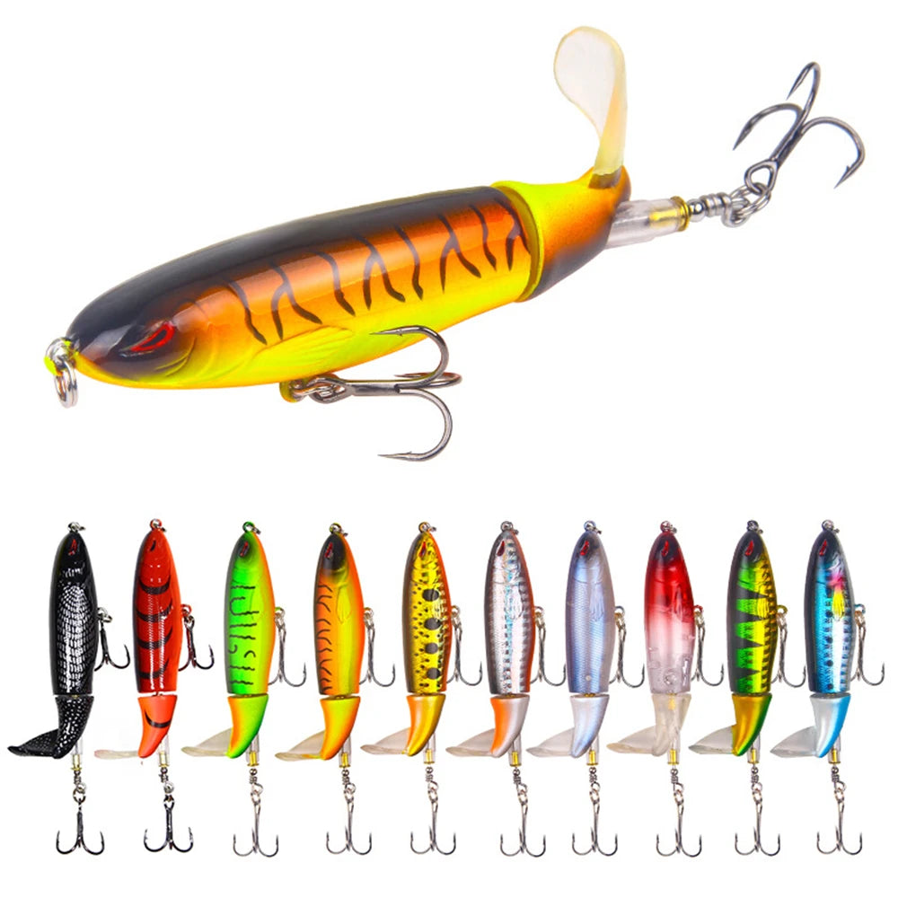 Whopper Popper Fishing Lure - Soft Rotating Tail Artificial Bait for Bass, Trout & Pike - Topwater Fishing Lures for Freshwater & Saltwater