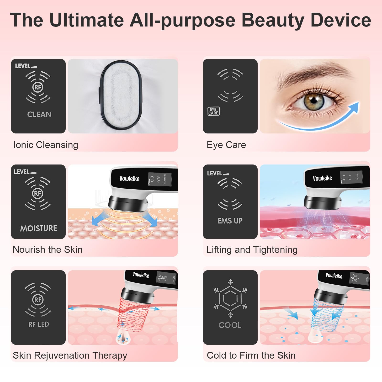 Vowleike Microcurrent Facial Massager - 6-in-1 Rechargeable Face & Body Sculpting Device with Stand | Anti-Aging, Wrinkle Reduction & Skin Tightening Tool for Women | Perfect for Home Spa, Travel & Daily Skincare Routine (Ivory White)