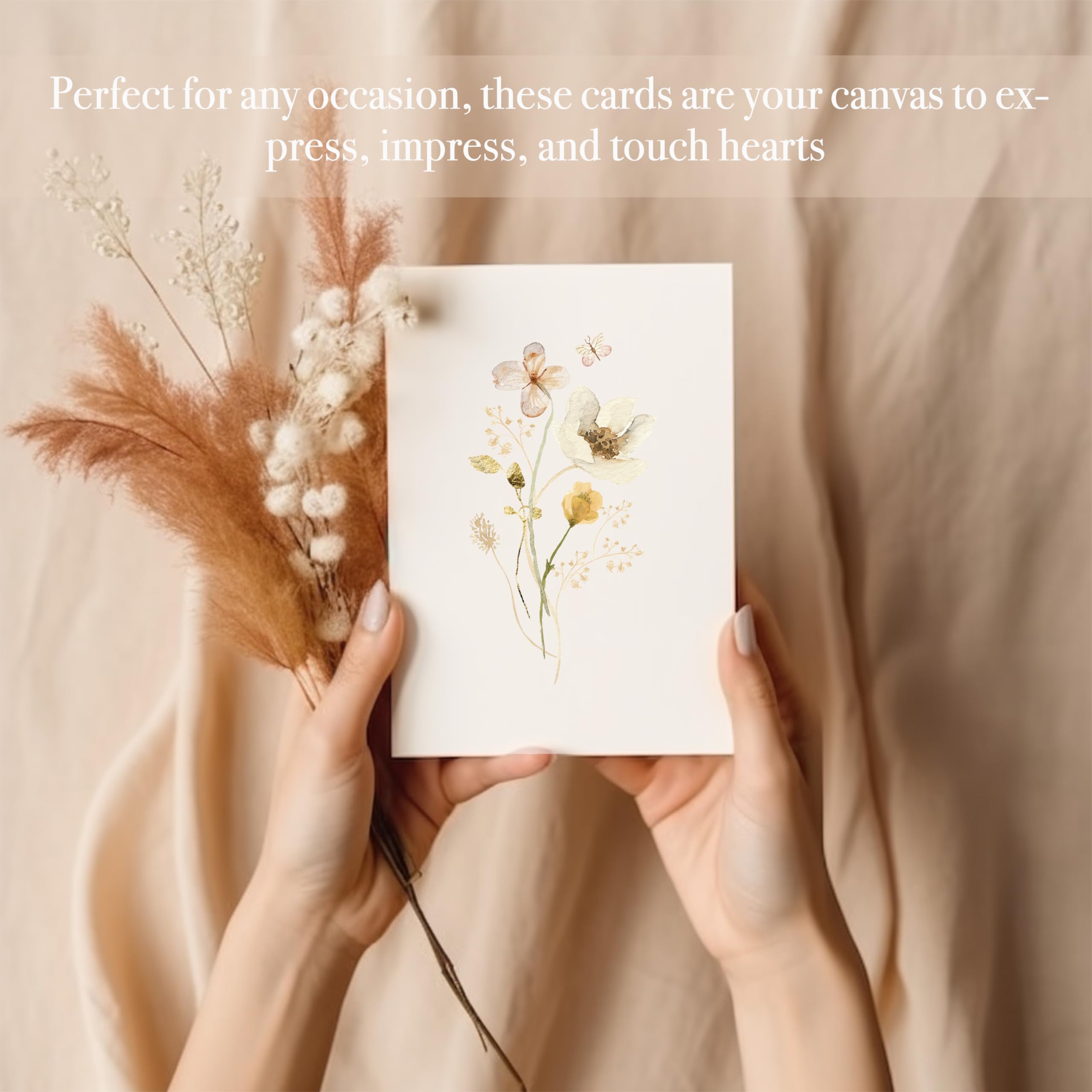 40 Pack Blank Greeting Cards 4x6 Inch - Elegant Floral Design Note Cards with Matching Peel-and-Seal Rustic Envelopes | Perfect for Weddings, Thank You Notes & DIY Crafting