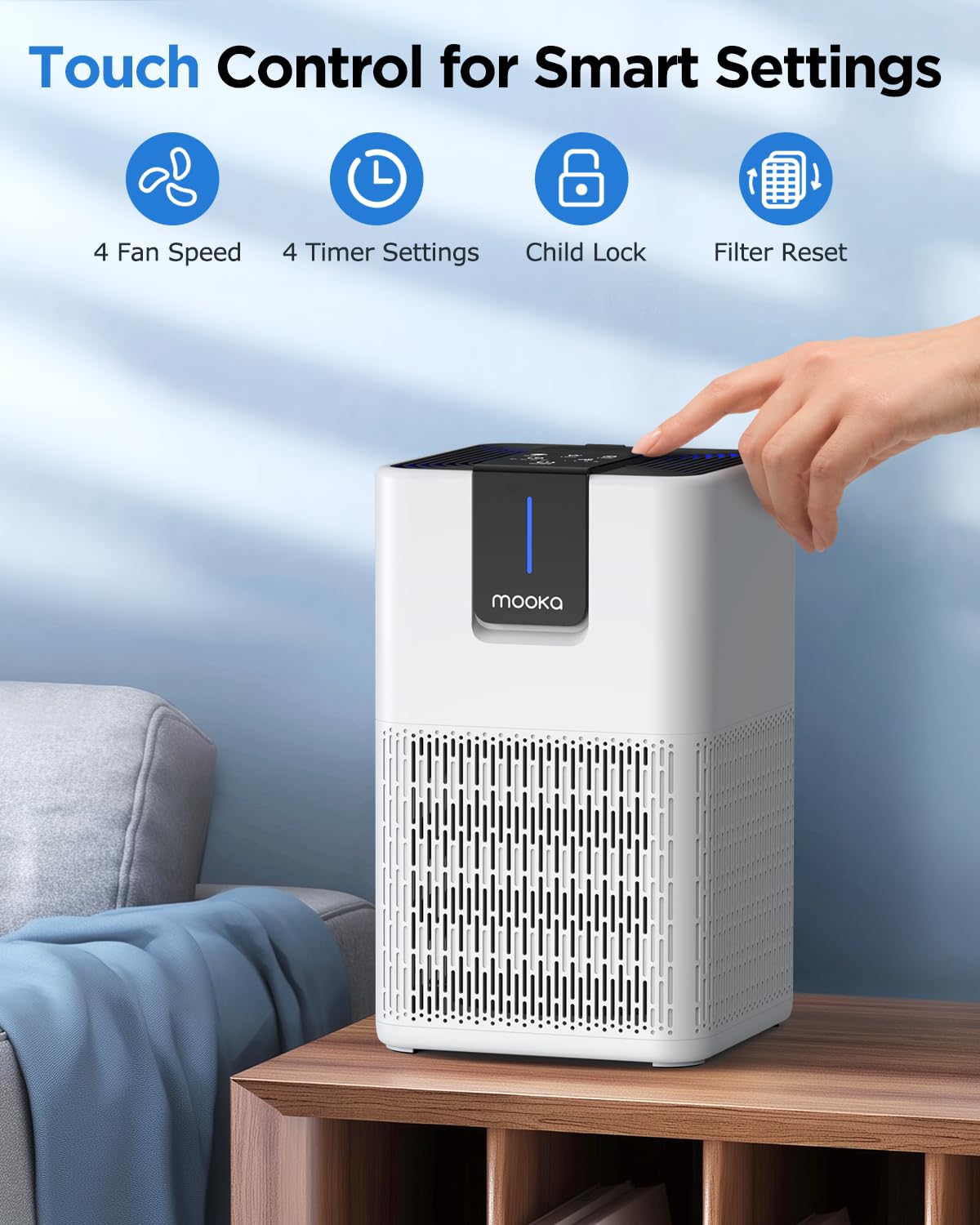 MOOKA H13 True HEPA Air Purifier for Large Rooms up to 1250 Sq Ft - Eliminates Pet Dander, Dust, Smoke & Odors - Ultra Quiet 15dB Sleep Mode with Aromatherapy Function - Perfect for Bedroom, Office & Living Room - Improves Air Quality for Allergy & Asthma Sufferers