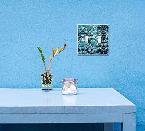 WIRESTER 2-Pack Double Gang Toggle Light Switch Plate Cover - Mermaid Scales Blue Wave Design for Home & Office Decor | Easy Installation & Durable Material