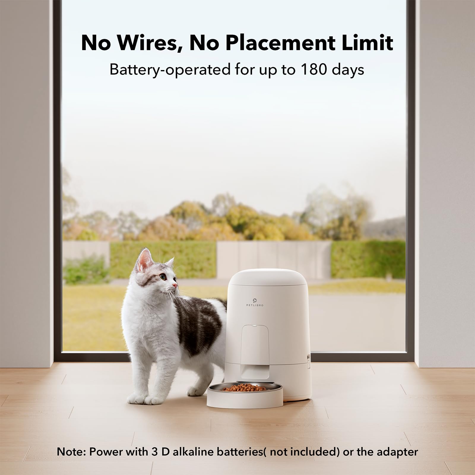 PETLIBRO Automatic Cat Feeder - Cordless Battery-Operated Pet Food Dispenser with 180-Day Life, 2L Capacity Timed Feeder for Cats & Dogs (White) - Perfect for Travel, Workdays & Multi-Pet Homes