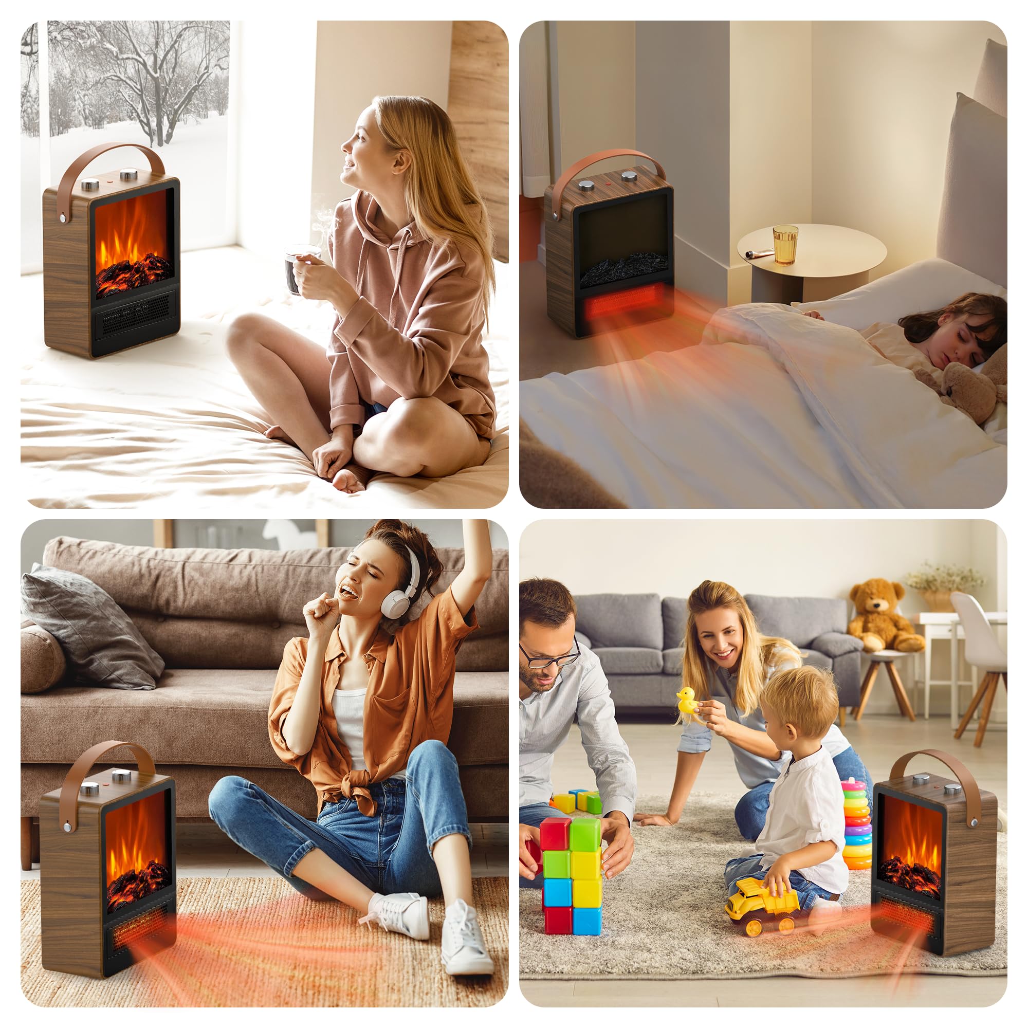 1500W Electric Fireplace Heater with 3D LED Flame - Portable Indoor Space Heater for Home & Office - Dual Safety Protection - Perfect for Winter Heating & Christmas Decorations