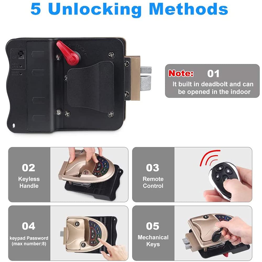 RV Keyless Entry Door Lock with Backlit Keypad - Smart Handle Latch & Deadbolt Security System - 20M Remote Control - Durable Zinc Alloy Construction (Gold) - Perfect for Camper Trailers, Motorhomes & Travel Trailers