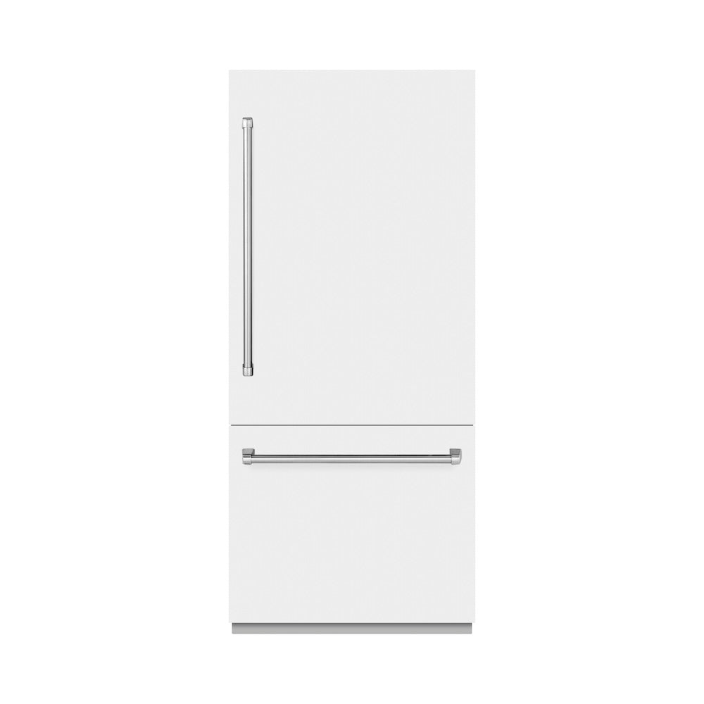 ZLINE 36 Inch 19.8 Cubic Feet Built-In Bottom Freezer Refrigerator with Water Dispenser & Ice Maker - White Matte Exterior & Graphite Gray Interior (GRBIT WM 36) | Perfect for Modern Kitchens & Open Concept Homes