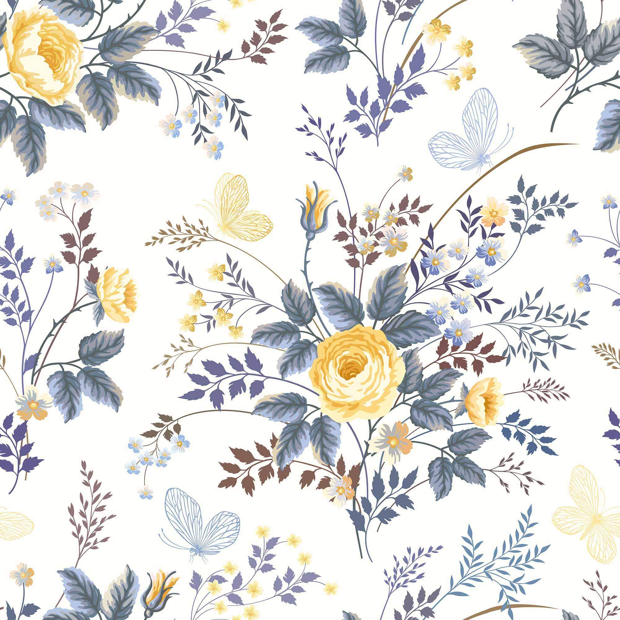 Yellow Botanical Peel and Stick Removable Wallpaper - Self-Adhesive Floral Wall Decal for Home & Office Decor - 4320