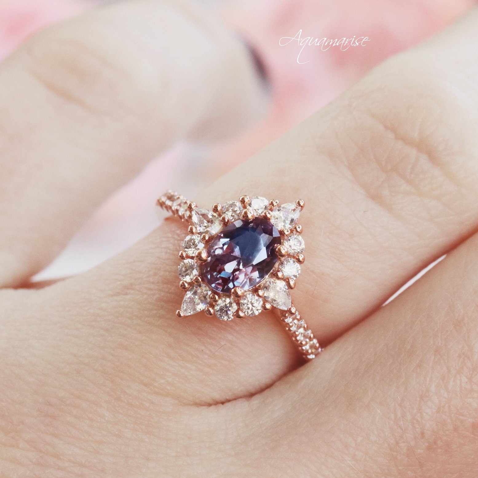 14K Rose Gold Vermeil Alexandrite Ring for Women - Elegant Birthstone Jewelry Gift for Anniversary, Engagement & Special Occasions