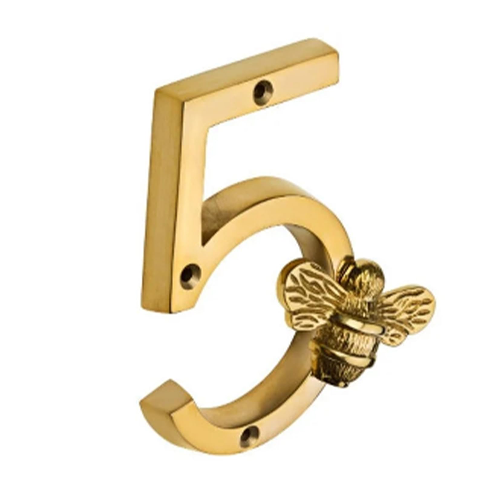 Stylish Brass Bee House Number Sign - Modern Outdoor Address Plaque for Home & Garden (5 Inch) - Perfect for Front Door, Mailbox & Street Number Display