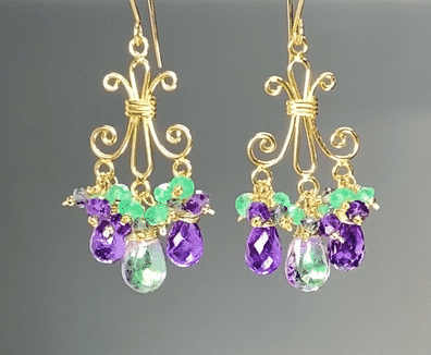 14K Gold Filled Mystic Topaz & Amethyst Chandelier Earrings for Women | Elegant Dangle Drop Earrings for Party, Wedding & Evening Wear