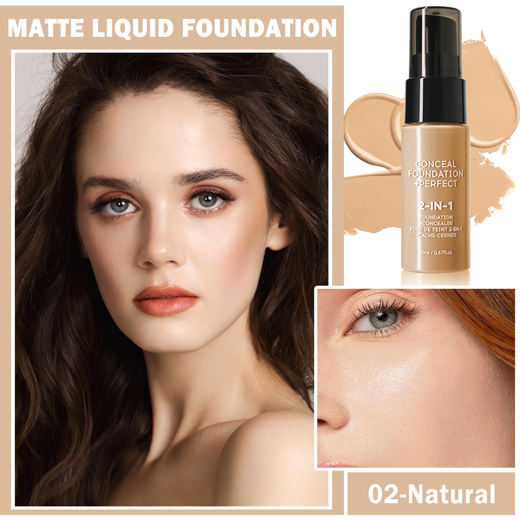 Full Coverage Concealer & Liquid Foundation for Mature Skin - Oil Control, Matte Finish, Waterproof Makeup (Shade 02 Natural) | Perfect for Daily Wear, Special Occasions & Professional Makeup Looks