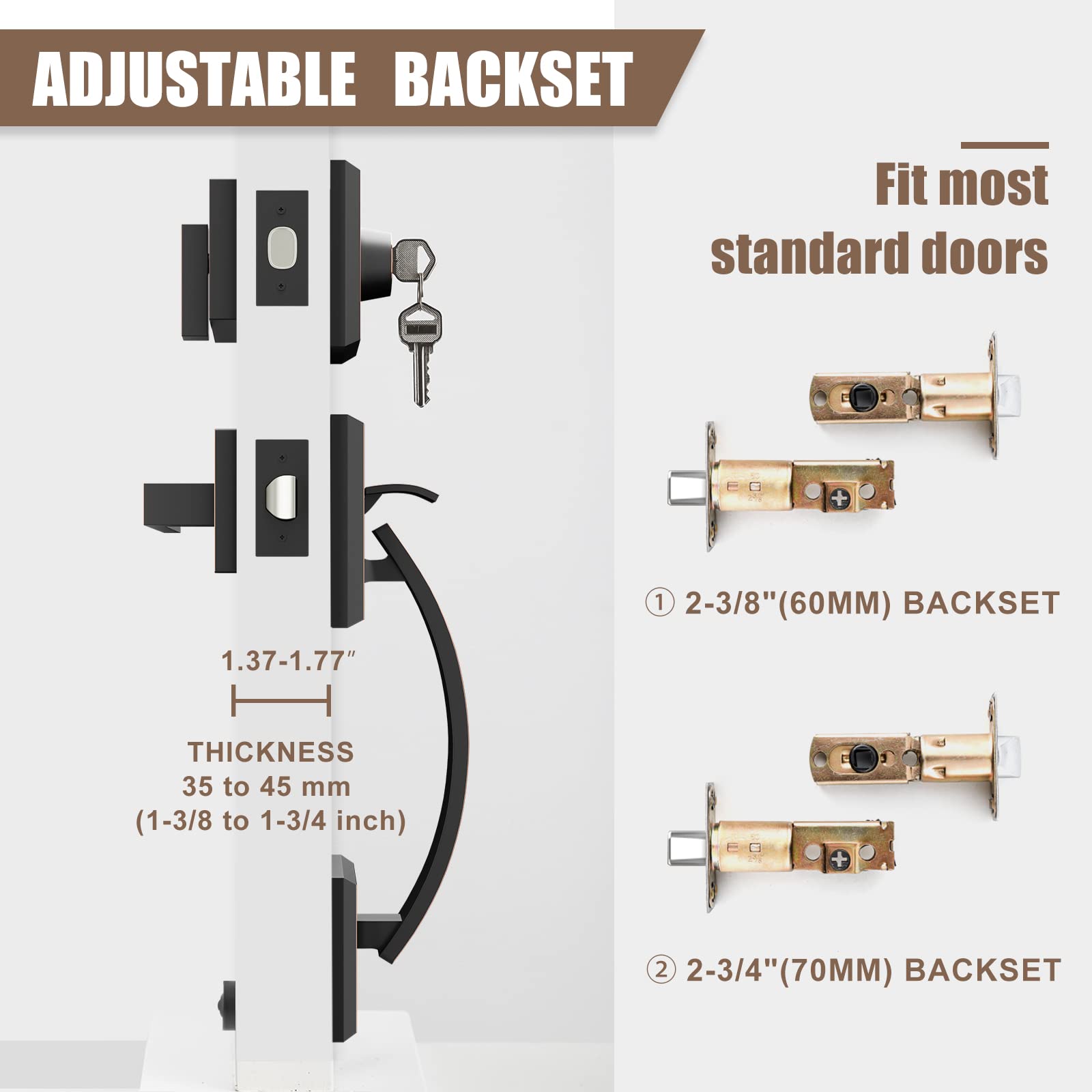 Heavy-Duty Double Door Lock Set with Deadbolt & Lever Handle - Adjustable Front Entrance Handle for Enhanced Security - Perfect for Homes, Offices & Commercial Buildings
