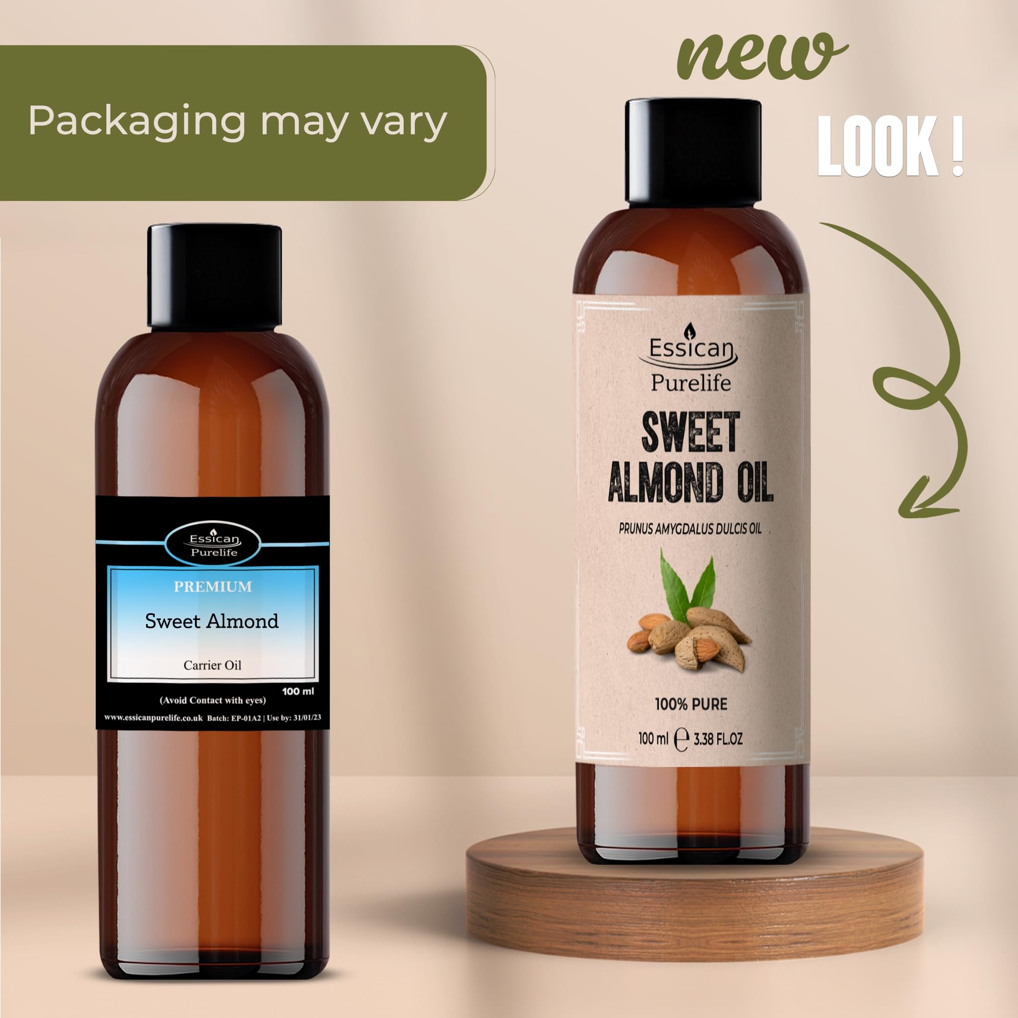 Pure Sweet Almond Oil 100ml - Organic Cold Pressed Almond Oil for Hair, Skin & Essential Oils Mixing - Natural Moisturizer for Face, Scalp & Body Care - Perfect for Massage, Aromatherapy & DIY Beauty Recipes