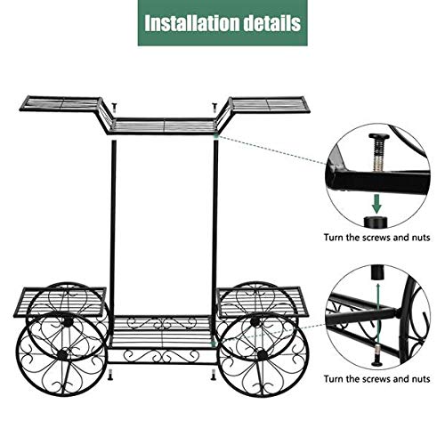 Parisian Style 6-Tier Garden Cart Stand & Flower Pot Plant Holder Display Rack - Black - Perfect for Home, Garden, Patio Decor | Ideal for Indoor Plant Display, Outdoor Gardening, and Balcony Decoration